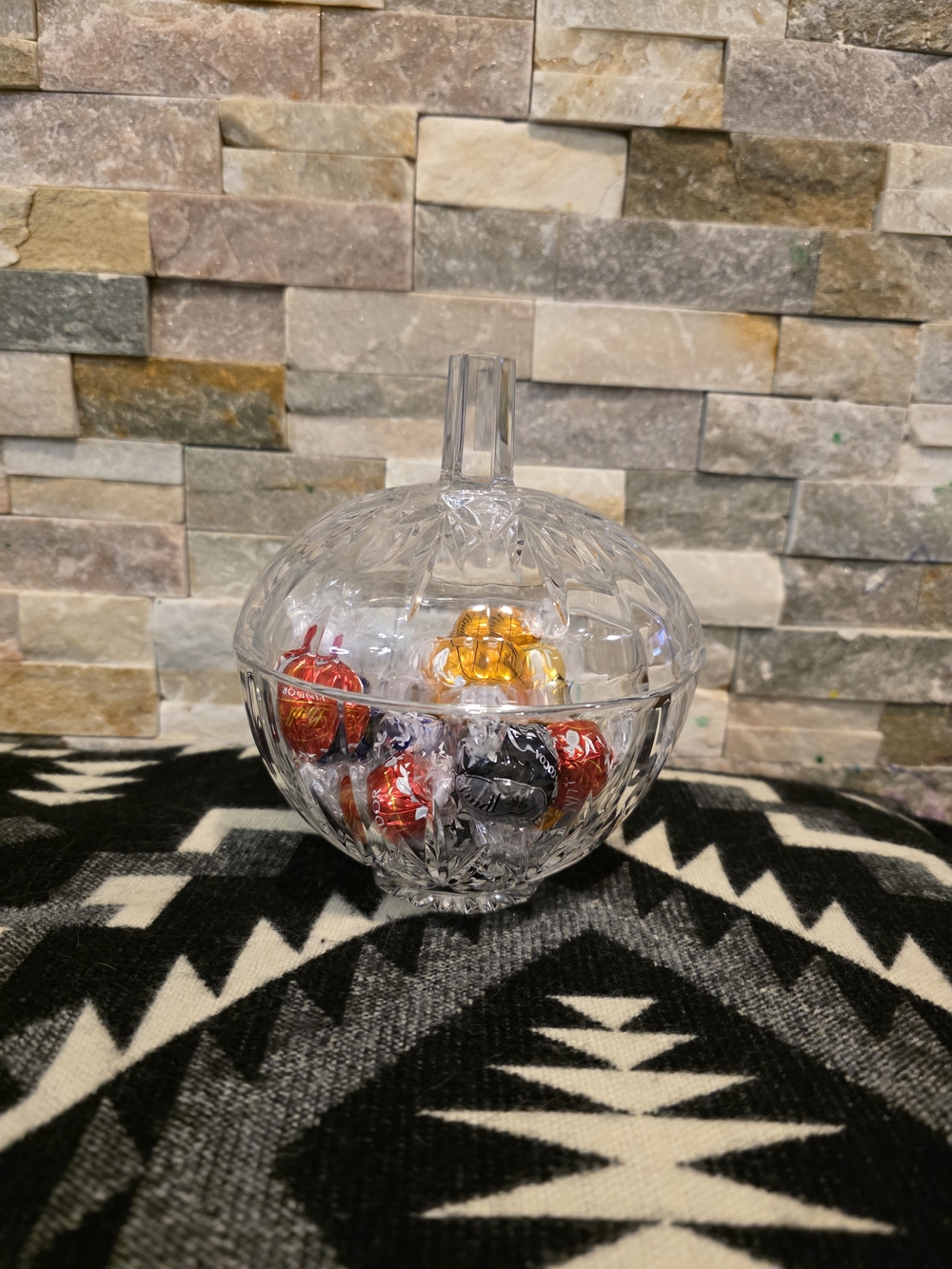 RCR -Cut Glass Candy Dish with Lid - Clear